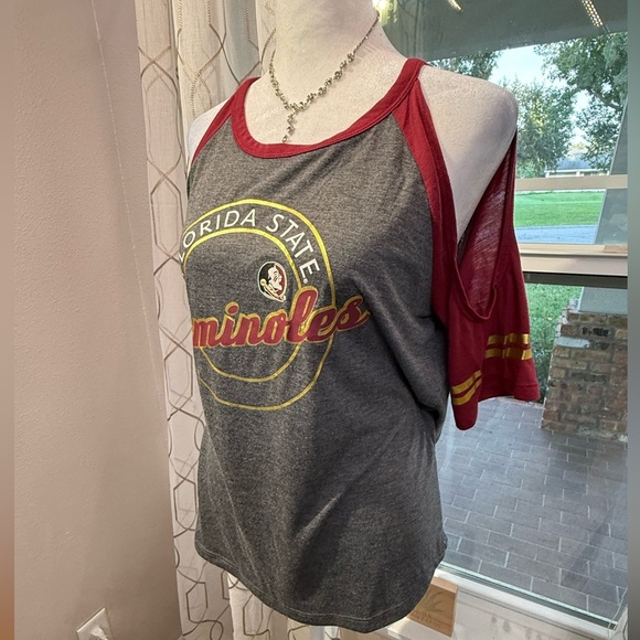 Colosseum Florida State Seminole Womens Raglan Tee Gray Garnet Gold Accents - Picture 2 of 8